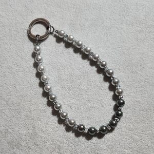 Pearl Bead Keychain Wristlet - Two-Tone White & Gray